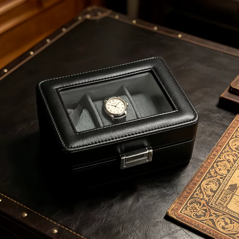 Boîte à montres de luxe en cuir à 3 emplacements avec serrure