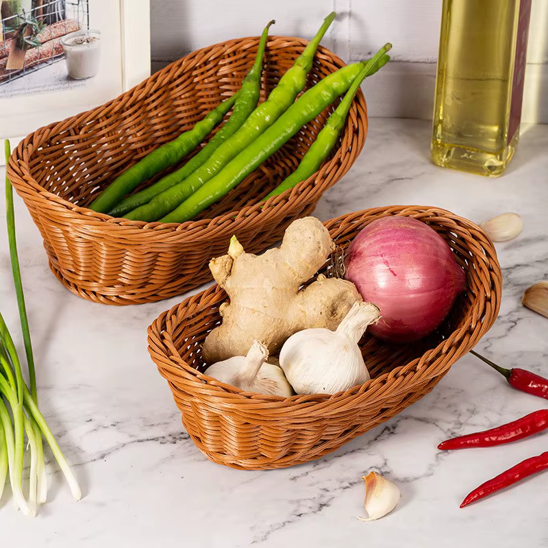 Ensemble de paniers à pain en plastique tressé, bacs de rangement carrés pour comptoir de cuisine, présentoir pour fruits, légumes, collations, pains, pour la maison et le bureau