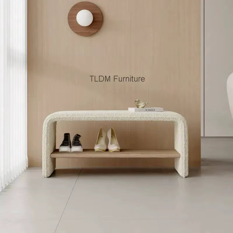 Banc d'entrée moderne et minimaliste avec rangement - Revêtement en bouclette
