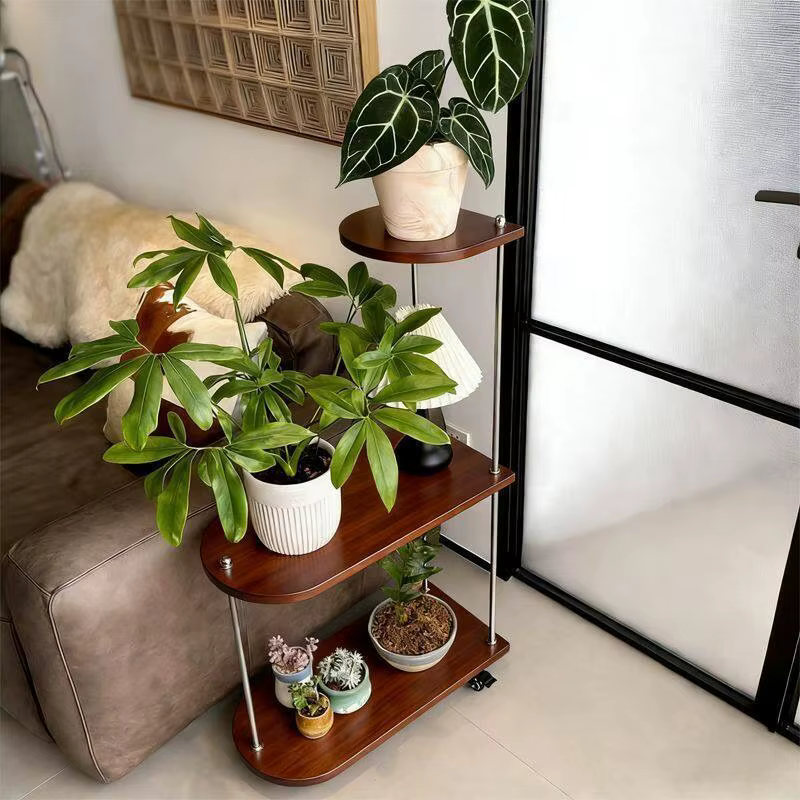 Étagère à plantes d'angle en bois pour jardin intérieur