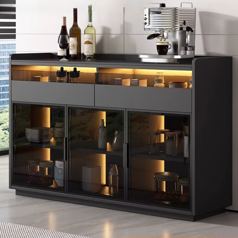 Tiroirs casier de rangement armoires de salon vitrines dalle de roche buffet noir vitrine porte en verre meubles maison