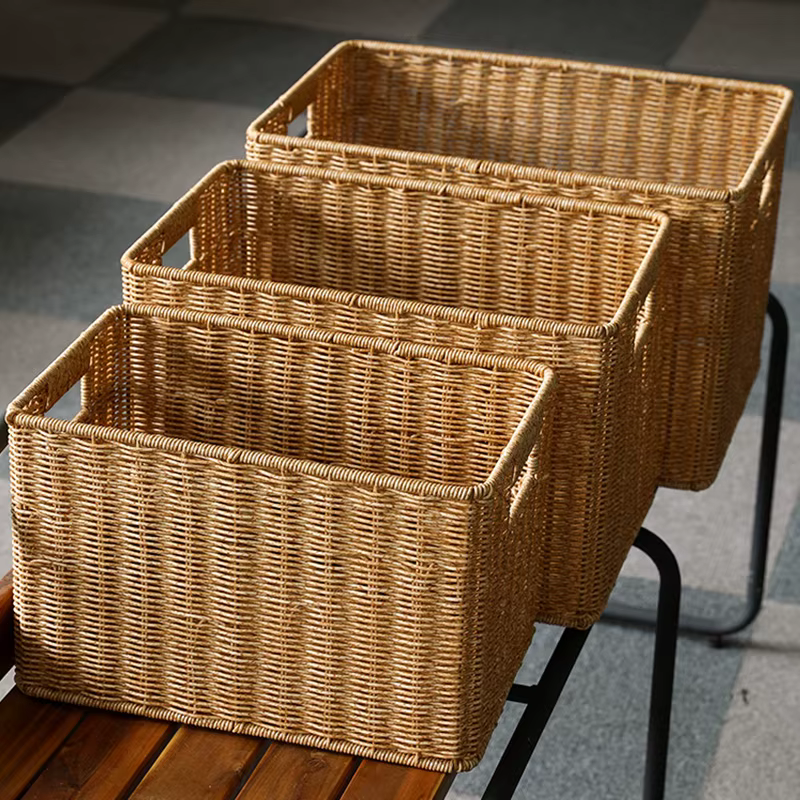 Boîte de rangement tissée à la main, grand panier de rangement pour vêtements tissés, cuisine, chambre à coucher, salon, vêtements d'épicerie, organisateur d'articles divers