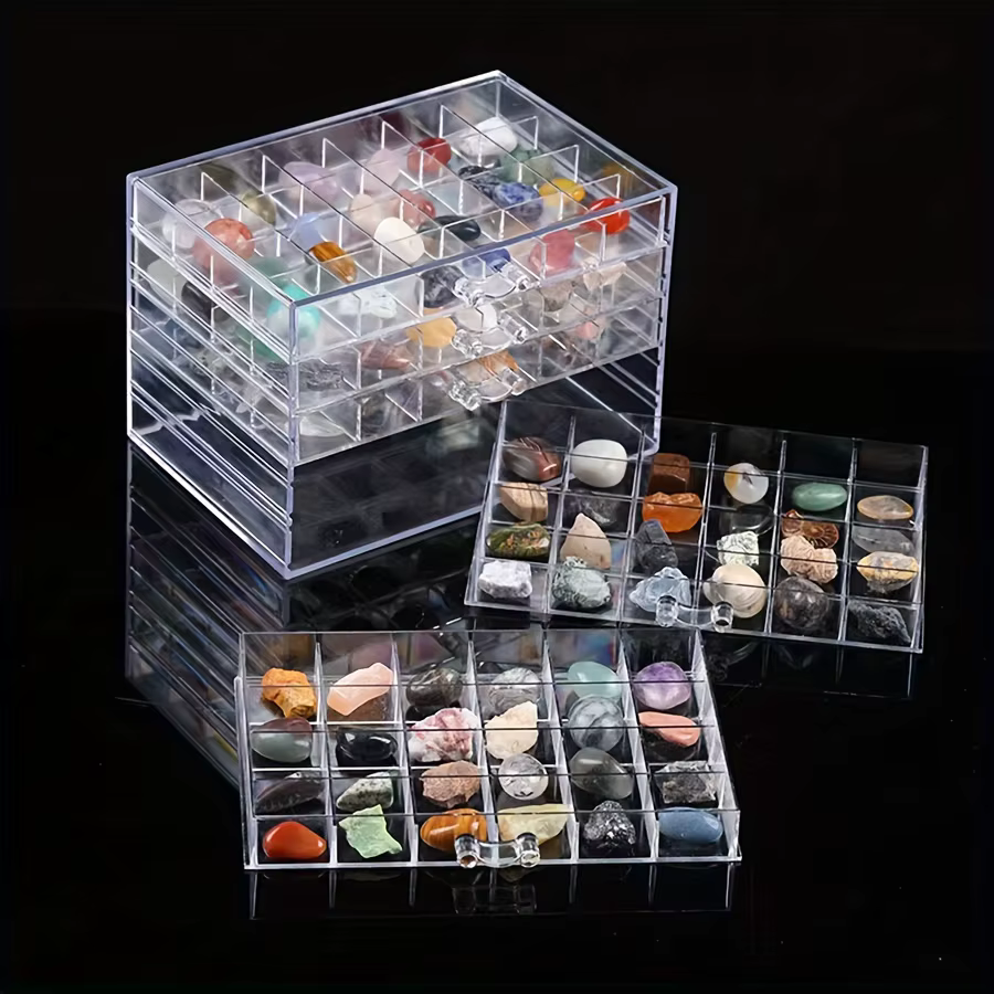 Vitrine en cristal – Boîte de rangement en plastique transparent pour la collection de pierres naturelles