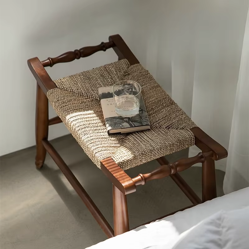 Banc à chaussures en bois massif tissé Vintage
