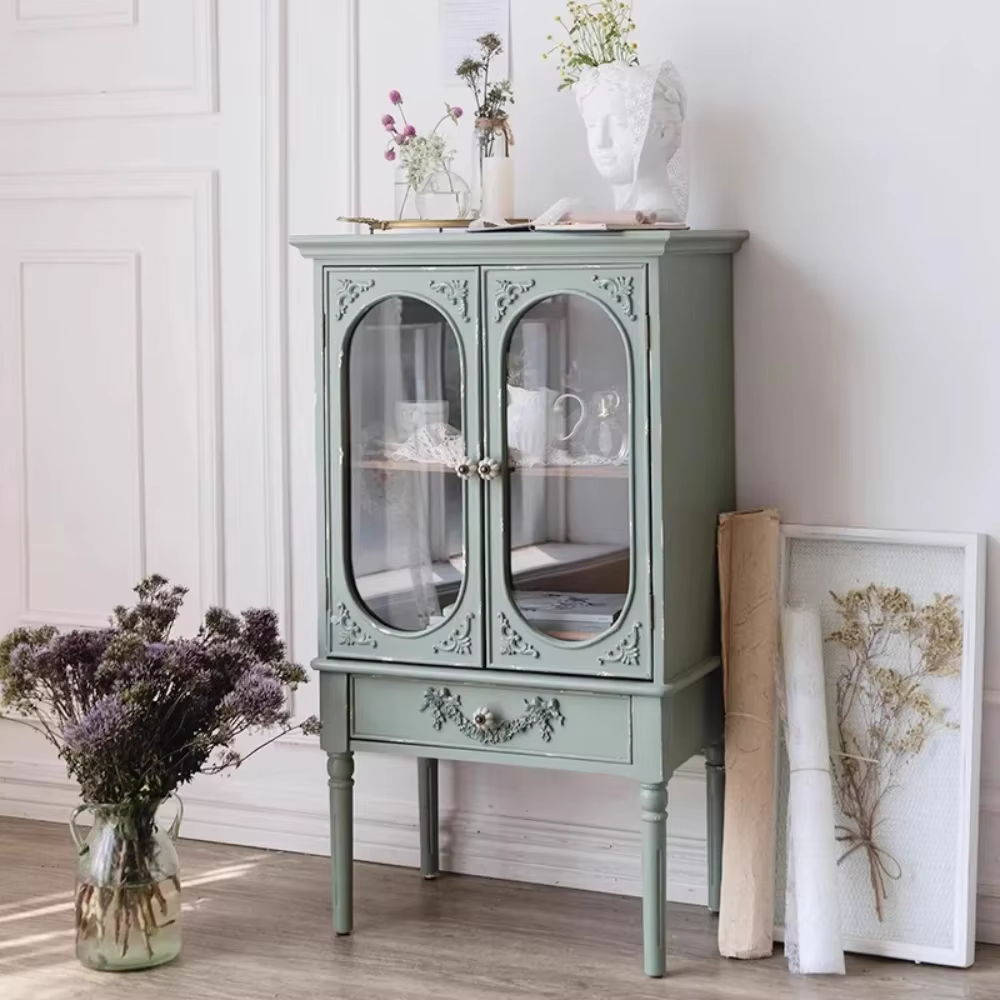 Armoire de rangement sur pied portes vertes affichage enfant