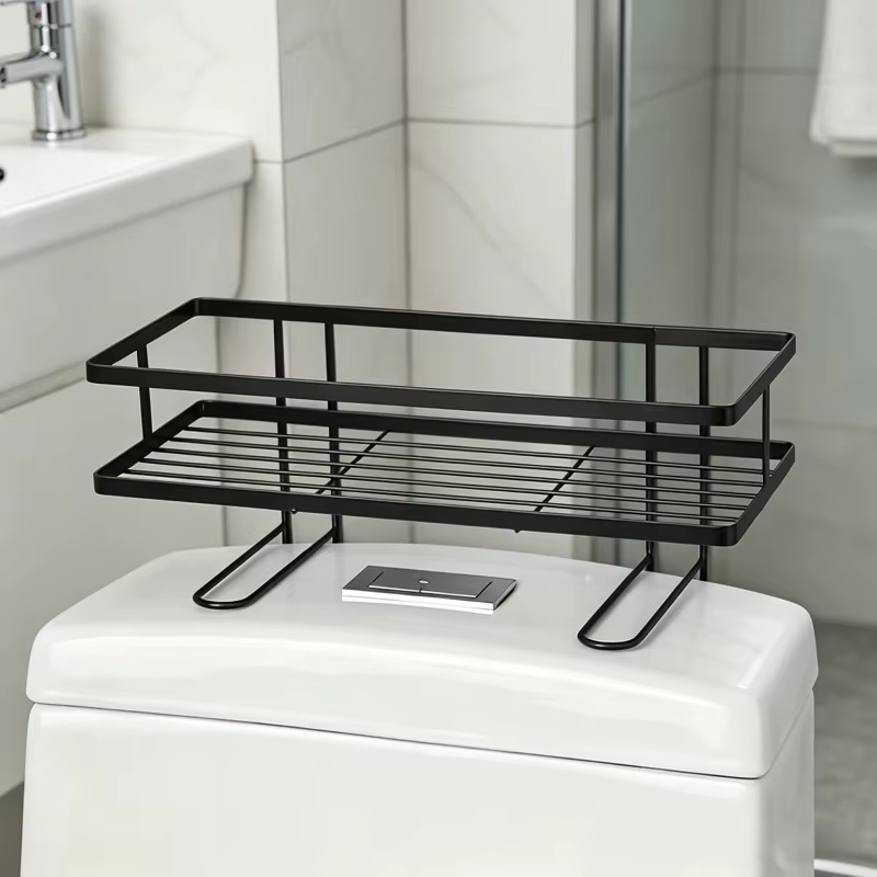 Étagère de rangement pour toilettes sans perçage - Organisateur de salle de bain multifonctionnel pour économiser l'espace au-dessus du réservoir et sur les murs