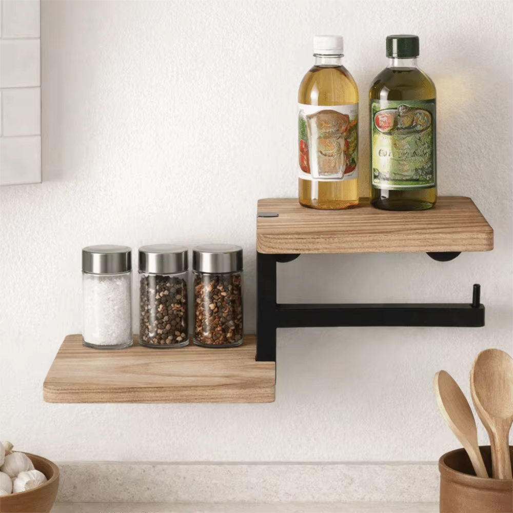Porte-papier toilette mural en bois