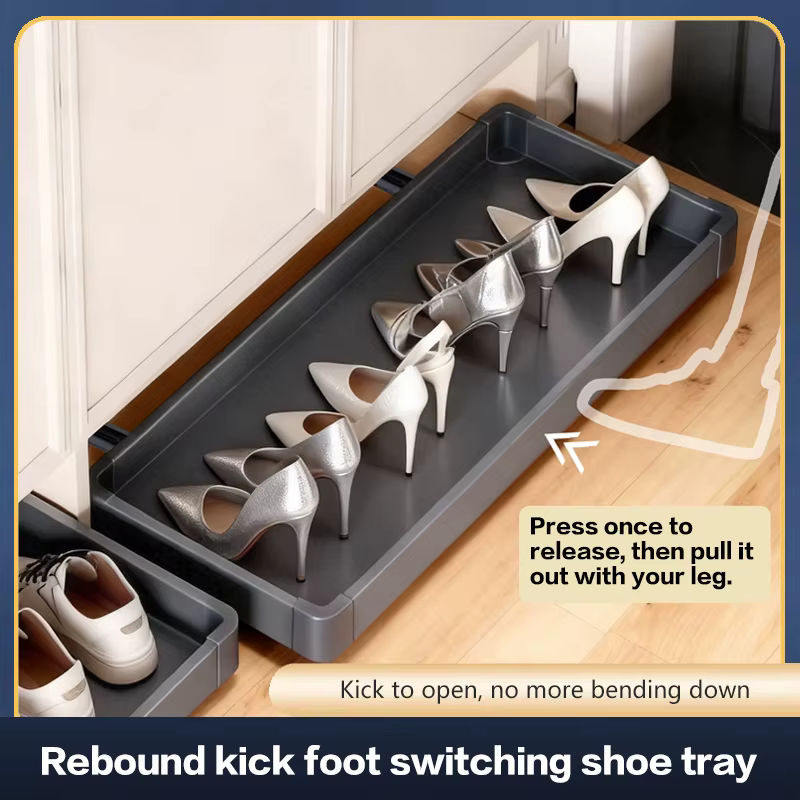 Tiroir coulissant multifonctionnel sous l'armoire à chaussures avec ouverture par poussée pour l'entrée et l'organisation de la maison