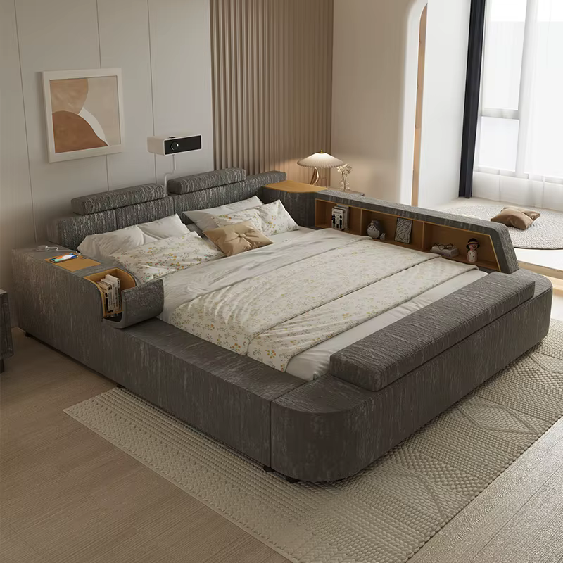 Cadre rembourré lit double rangement chambre commodes têtes de lit
