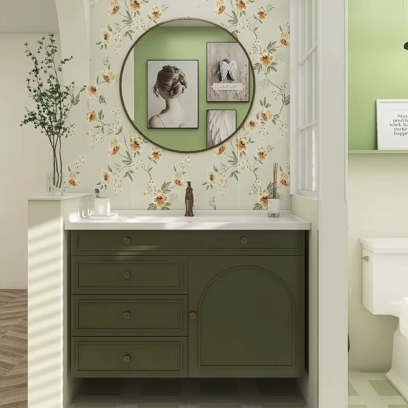 Armoire de salle de bain verte naturelle