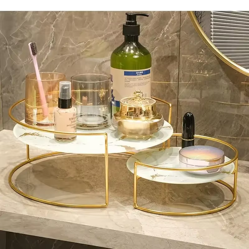 Ensemble de rangement décoratif en verre marbré en métal