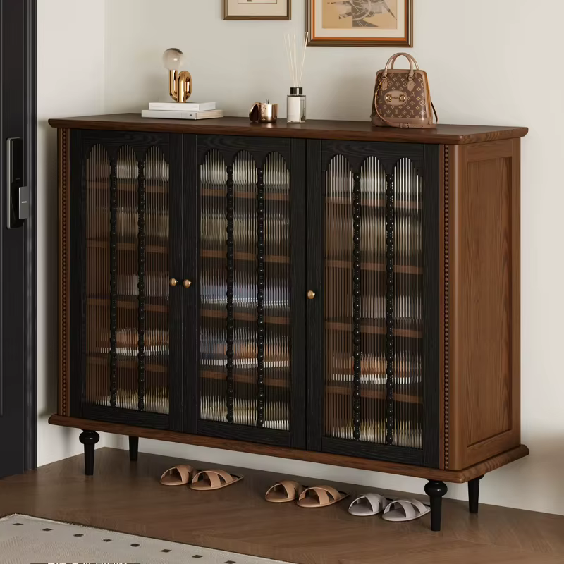 Meuble à chaussures vintage français en verre