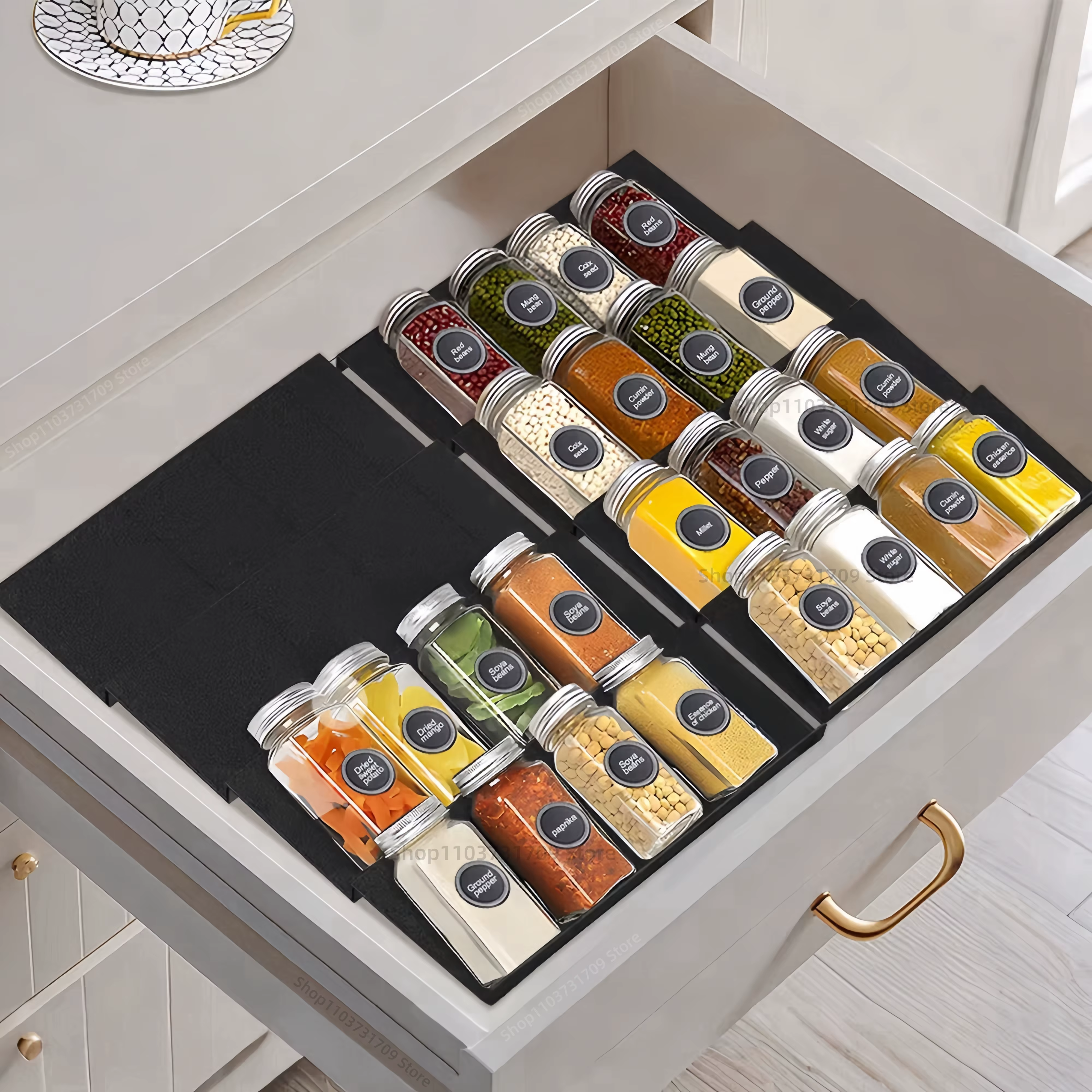 Tiroir porte-épices pour cuisine 4 couches support à épices réglable pour pots