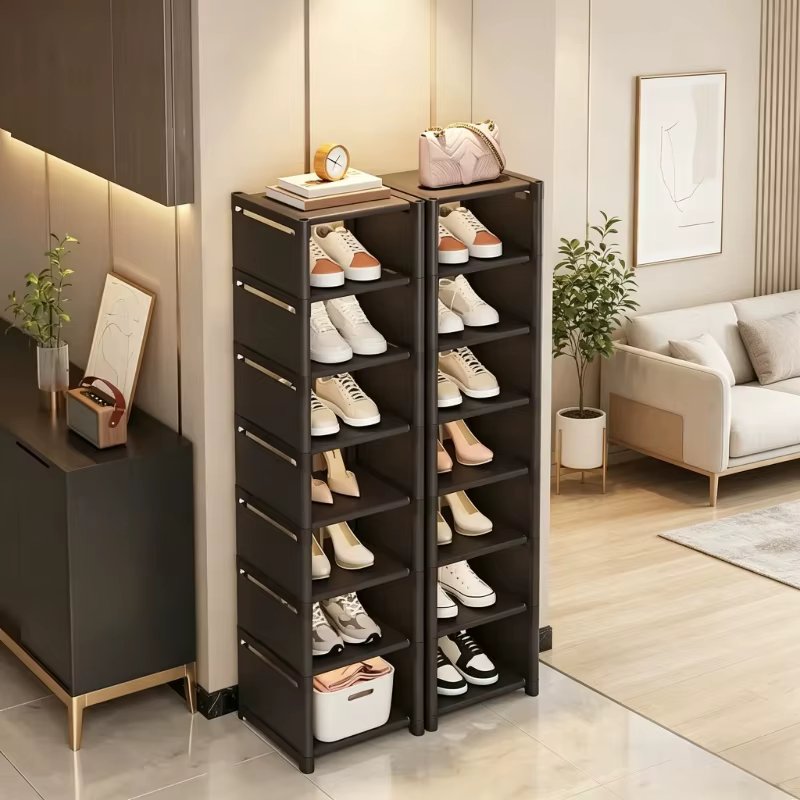 Étagère à chaussures empilable noire à 8 niveaux