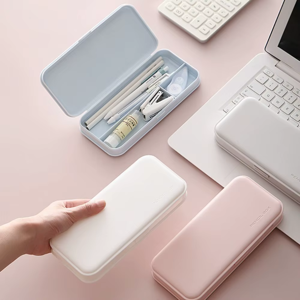 Boîte de papeterie mate minimaliste – Organisateur étanche avec séparateurs de grille | Étui à crayons Macaron