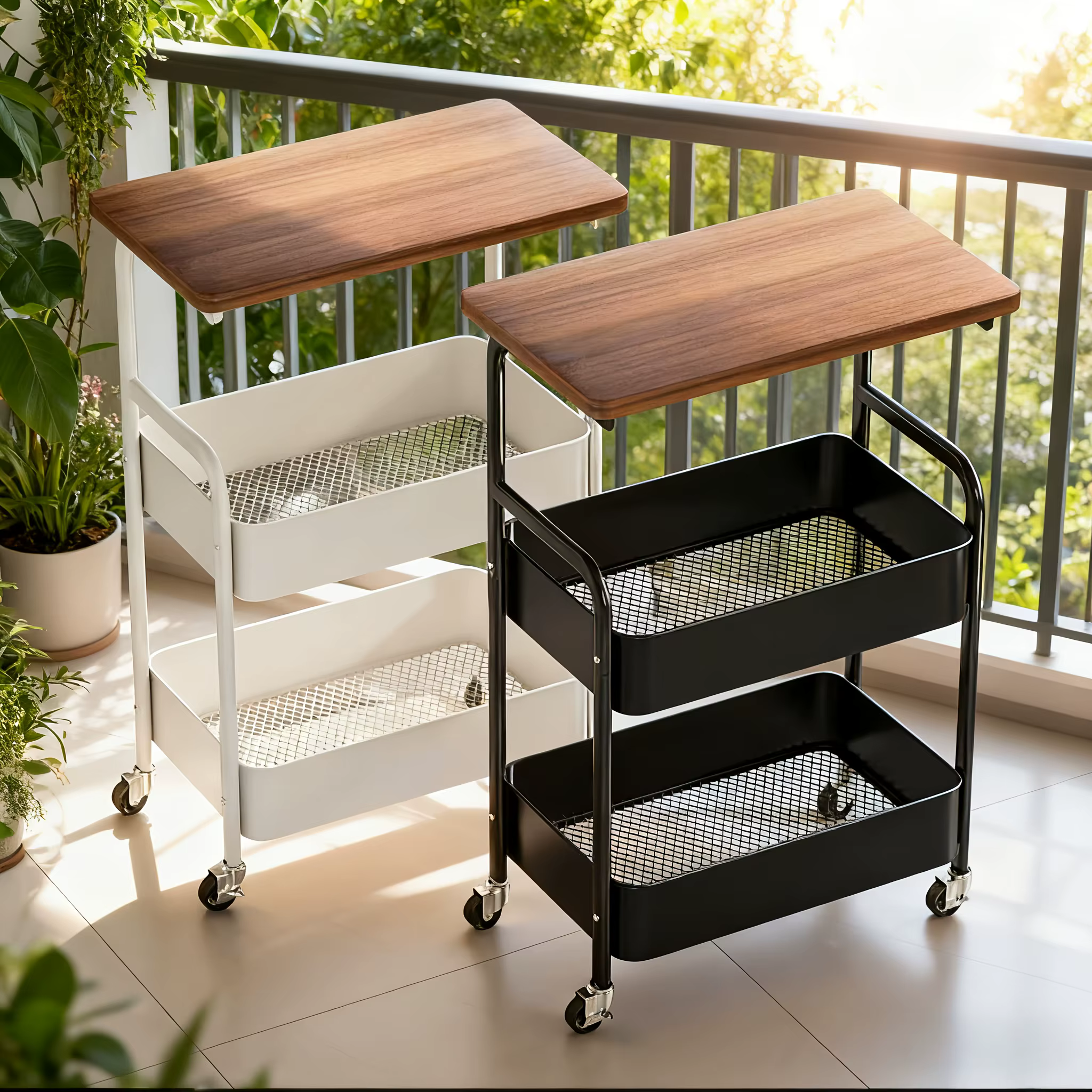 Étagère roulante en acier multi-niveaux rétro, support de rangement mobile pour cuisine/salle de bain, organisateur robuste