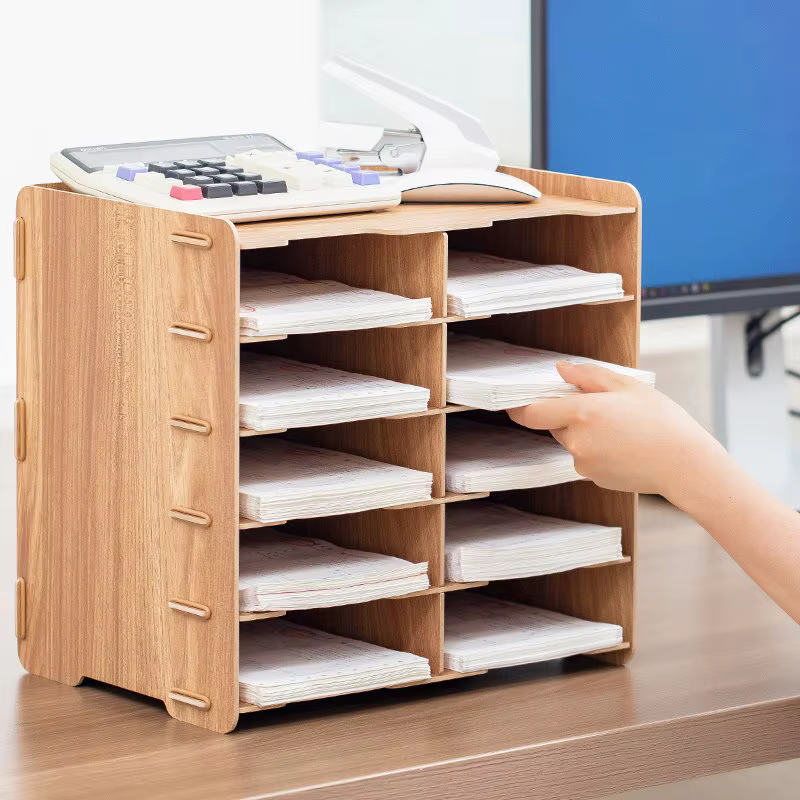 Organisateur de bureau en bois multi-compartiments