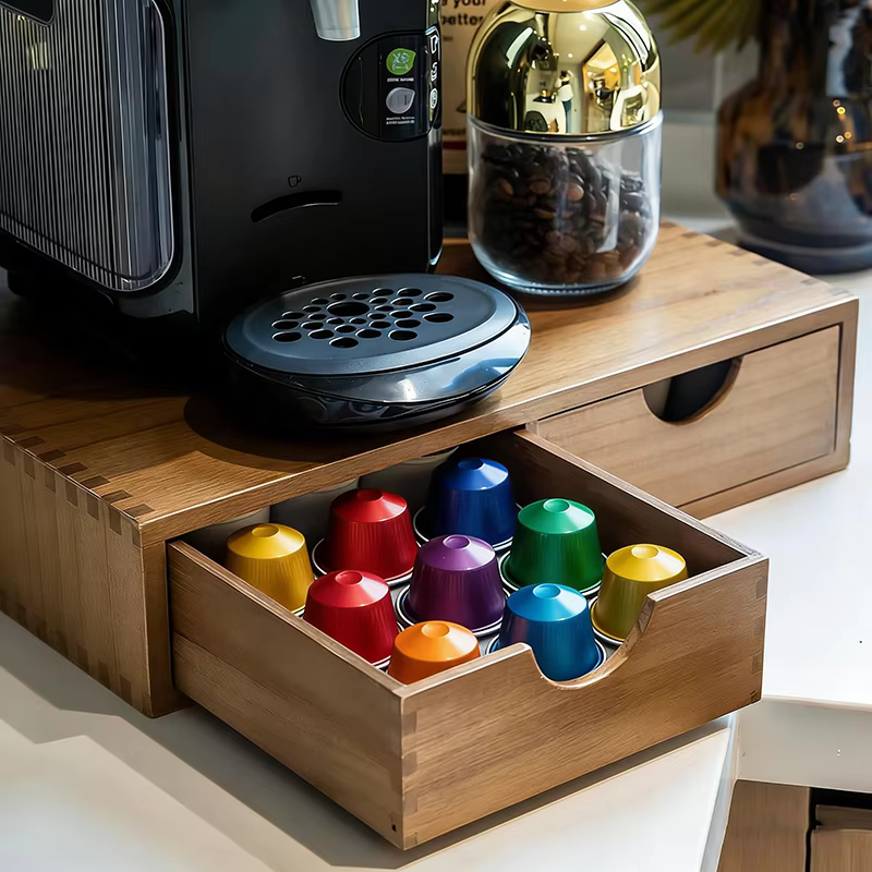 Tiroir de rangement en bois pour dosettes de café