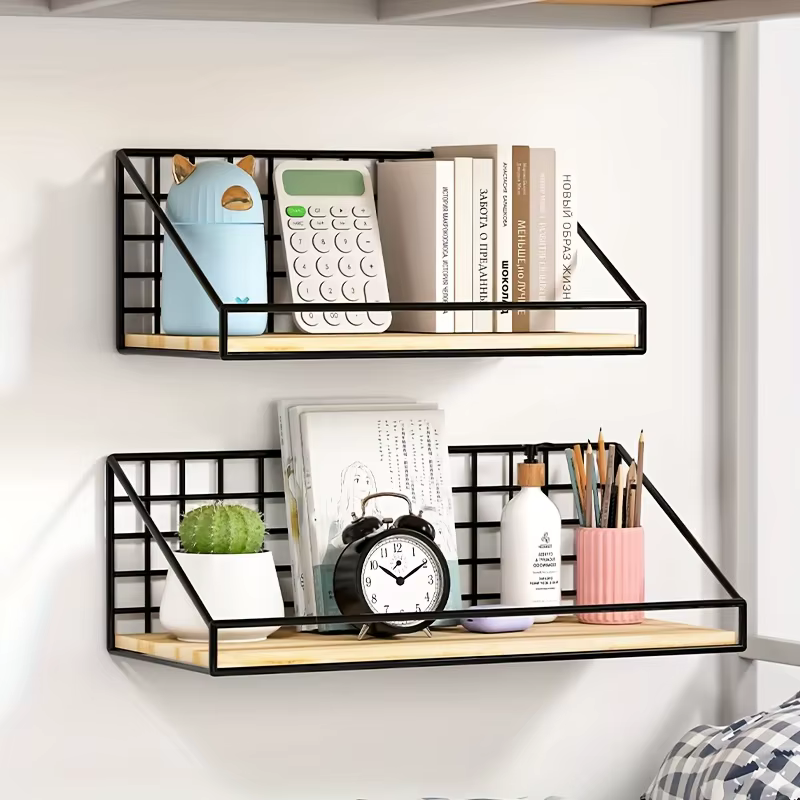 Étagère murale de rangement en bois et métal