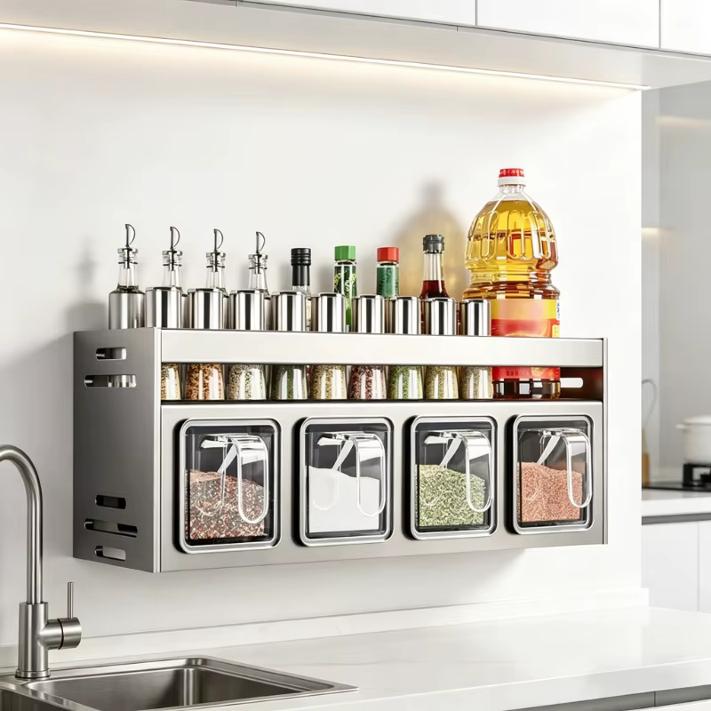 Organisateur mural de cuisine avec structure robuste en acier inoxydable