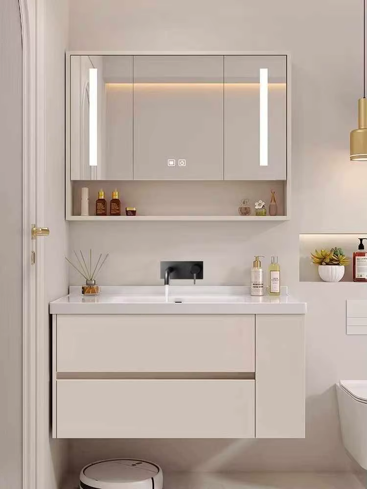 HOCabinet-Bassin intégré en céramique sans trou dans le mur pour égoutter l'eau