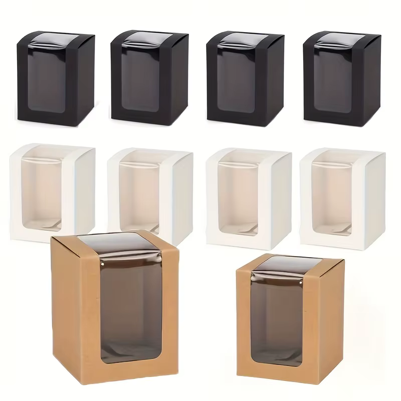 Lot de 16 coffrets cadeaux en papier kraft avec fenêtres transparentes