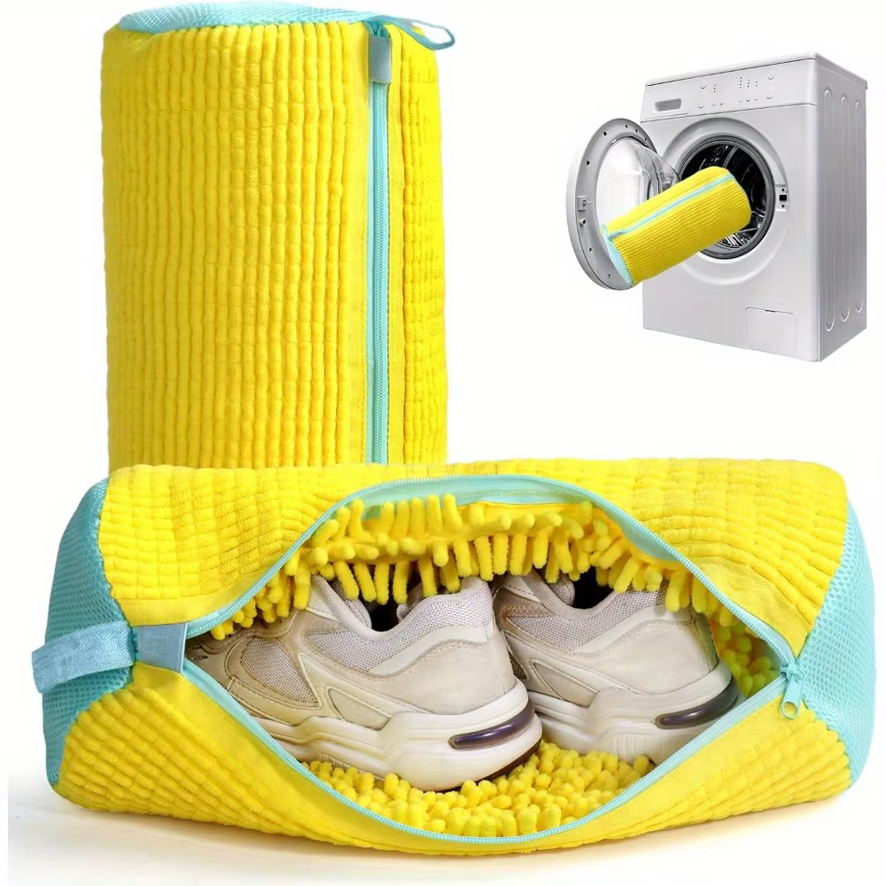 Sac de Machine à laver les chaussures Durable pour tous les Types de chaussures-jaune avec fermeture éclair bleue