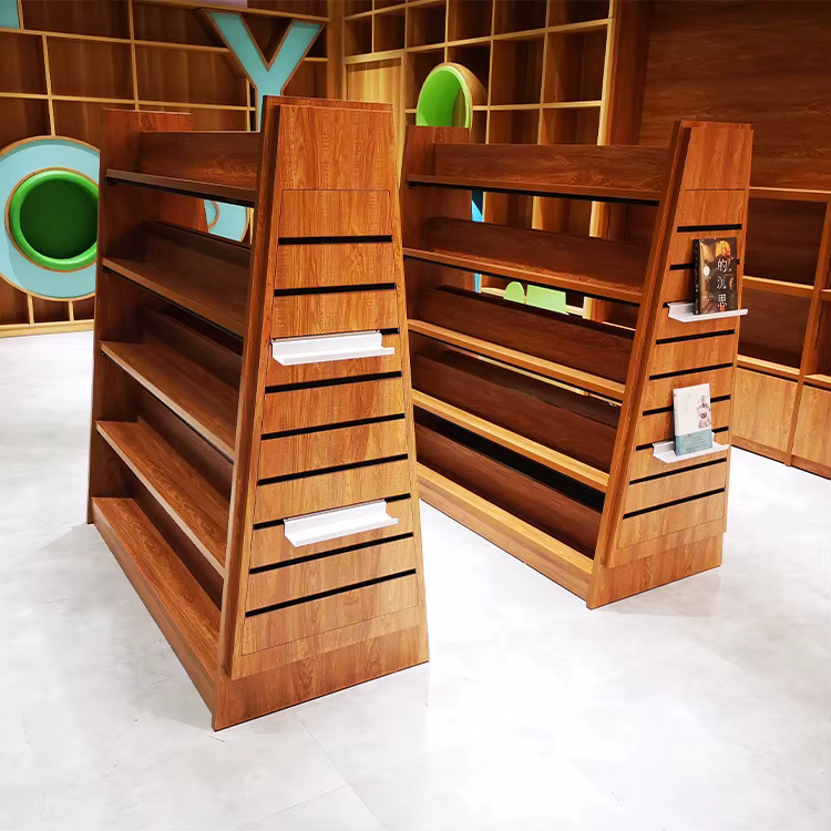 Bibliothèque de rangement pour librairie scolaire en noyer