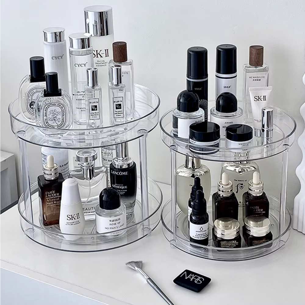360 °   Support à cosmétiques rotatif de bureau, étagère de salle de bain, grande capacité, parfum, aromathérapie, soins de la peau, organisateur de stockage de produits