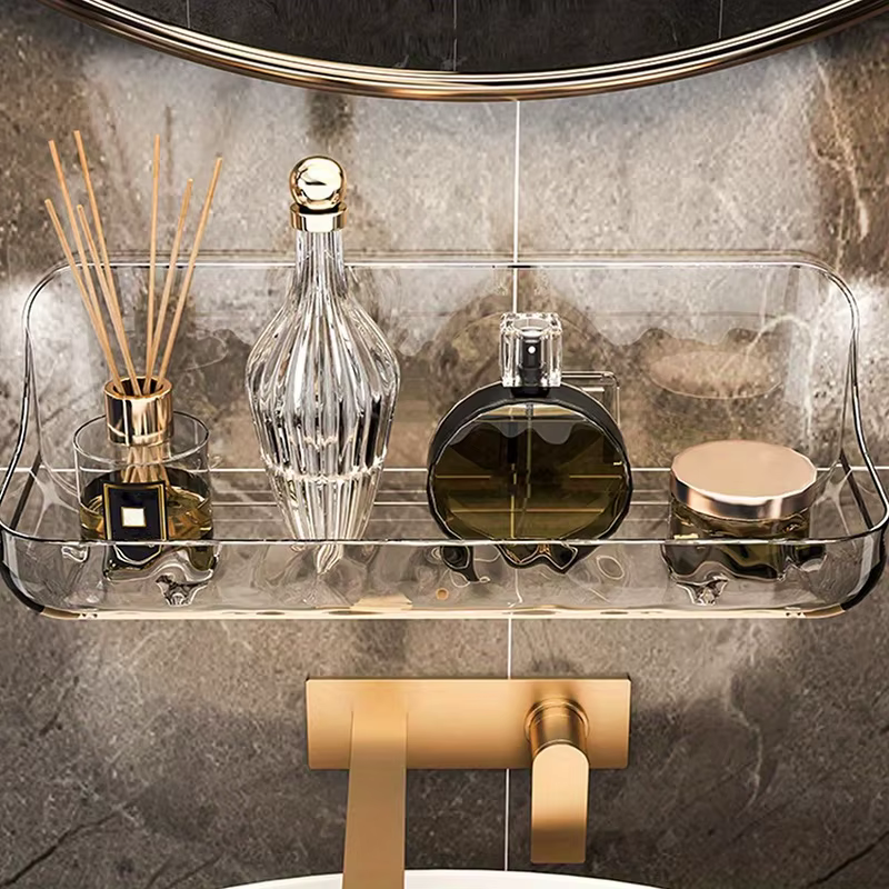 Étagère de salle de bain en acrylique sans perçage - Organisateur mural pour cosmétiques et articles de toilette