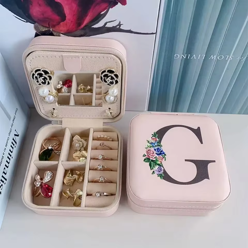 Boîte à bijoux en cuir personnalisée avec fermeture éclair