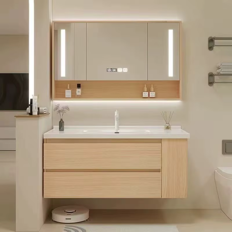 Vanité de salle de bain flottante avec lavabo intégré en céramique