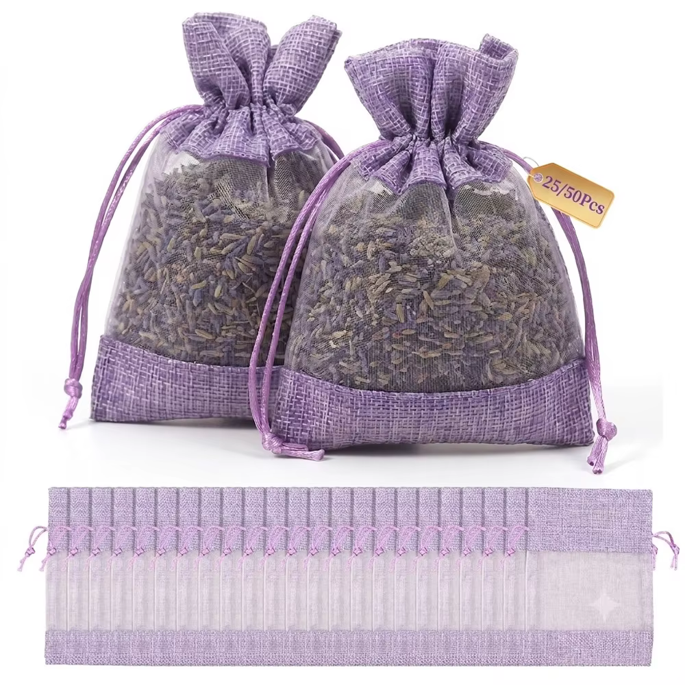 Sachets de lavande vides réutilisables avec cordon de serrage, couleur violette, pour épices et fleurs séchées, pour tiroirs et placards, 25/50 pièces