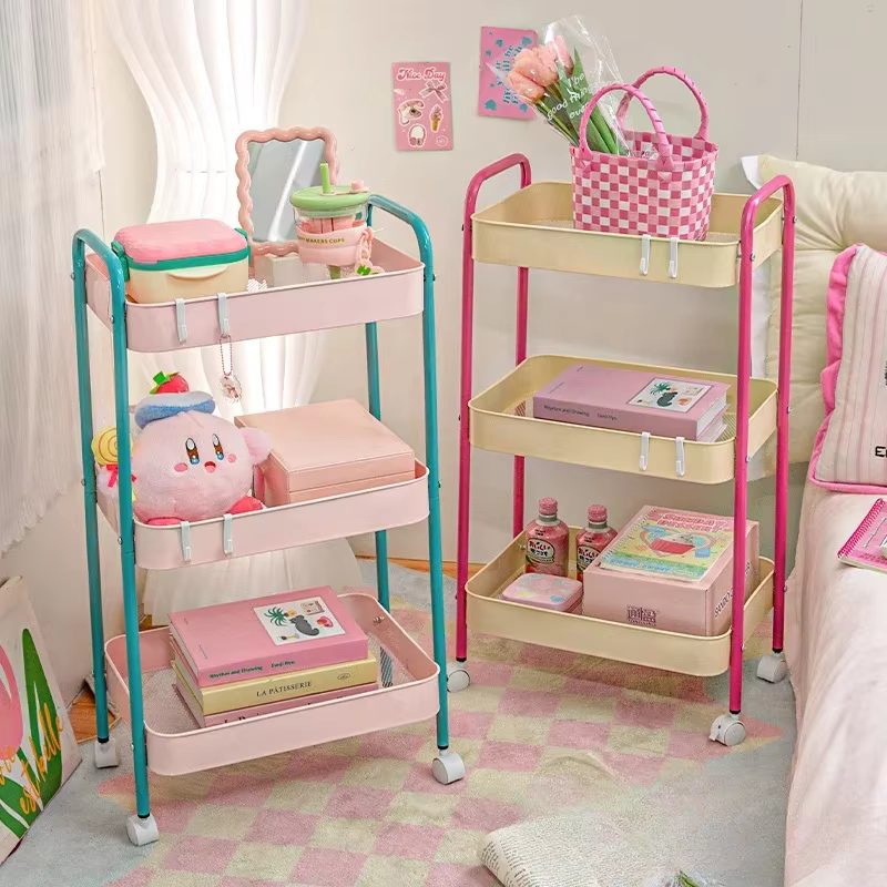 Étagère de rangement pour chariot de couleur contrastée à 3 niveaux