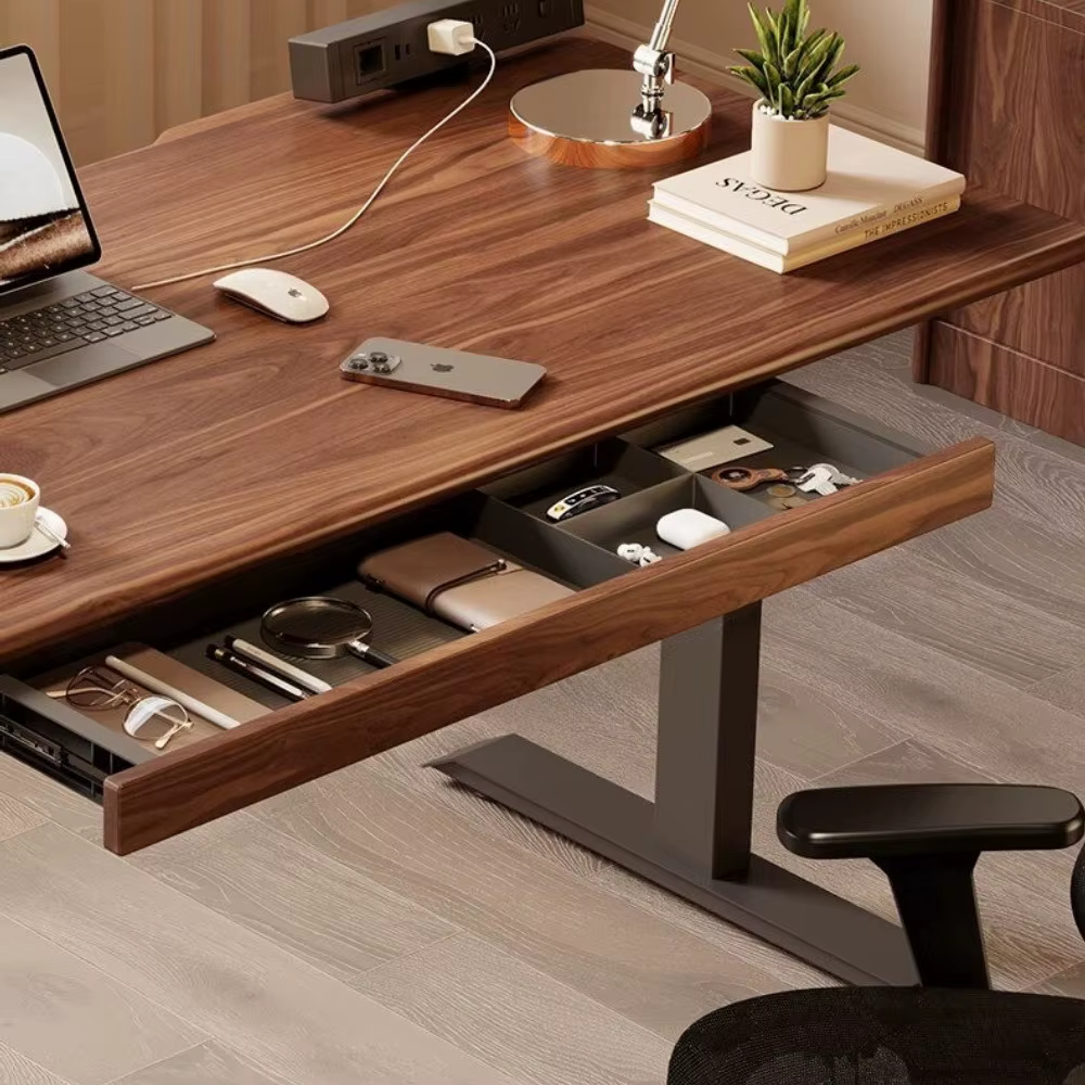 Tiroir caché sous le bureau avec séparateur en bois