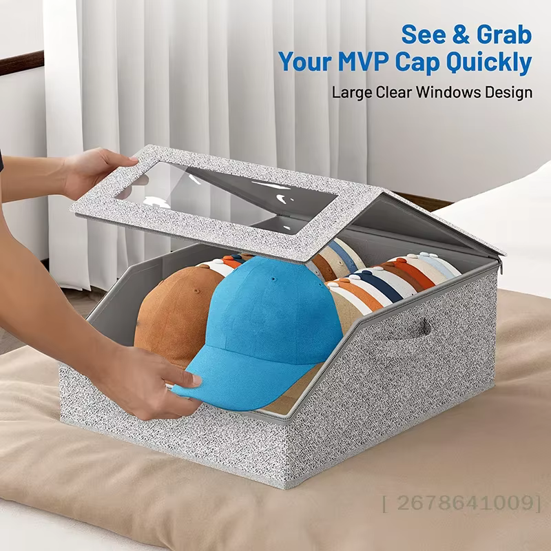 Boîte de rangement pour chapeaux avec fenêtre transparente Organisateur pliable pour accessoires chapeau anti-poussière