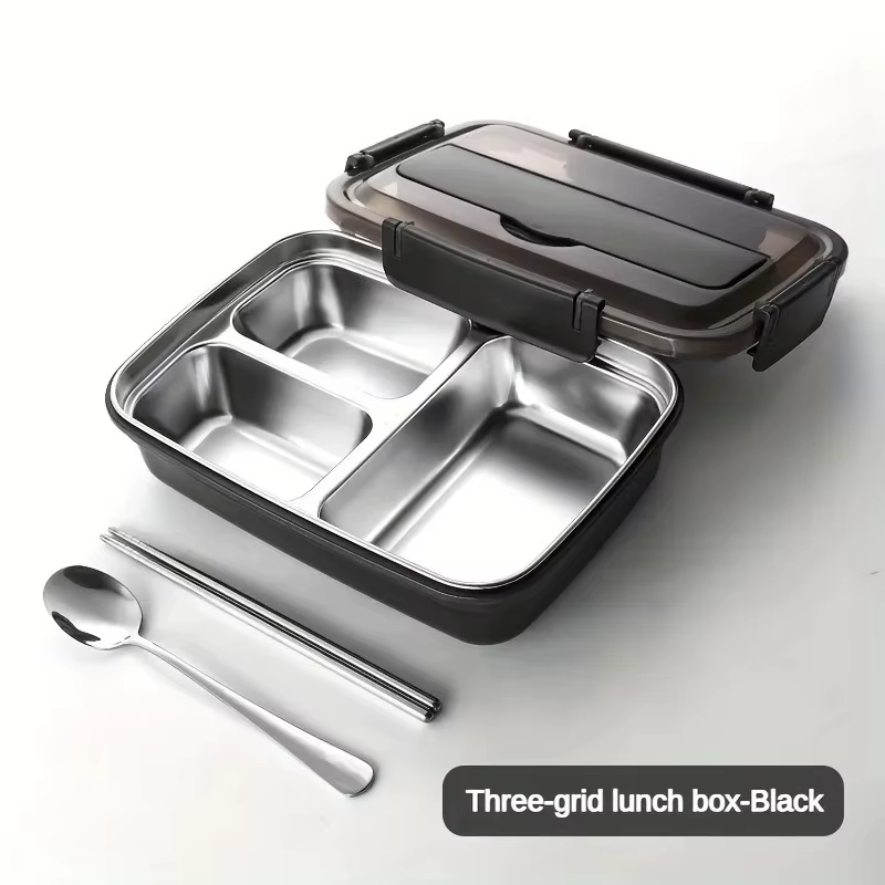 Boîte à déjeuner en acier inoxydable anti-fuite avec 3/4 compartiments – Récipient à Bento durable et facile à nettoyer pour étudiants et employés de bureau