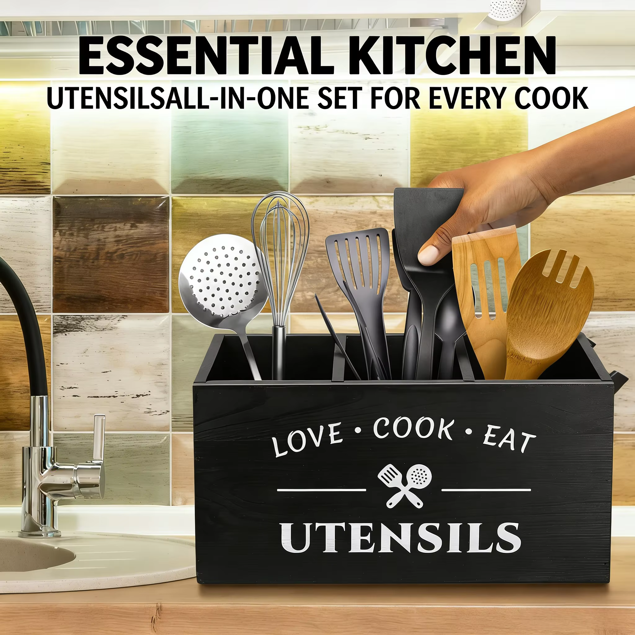 Support à ustensiles de cuisine en bois