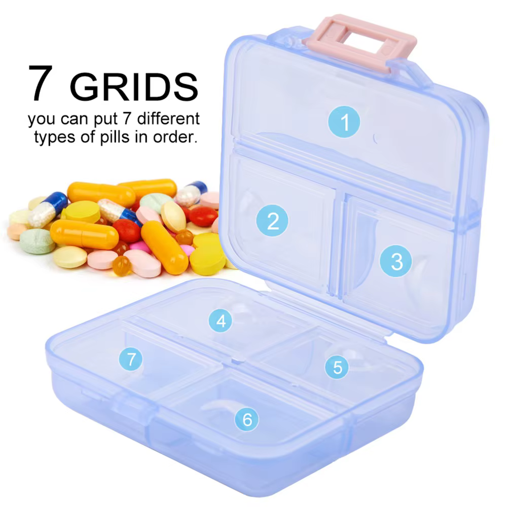 Boîte à pilules compacte à 7 compartiments, organiseur de médicaments portable avec couvercle hermétique durable