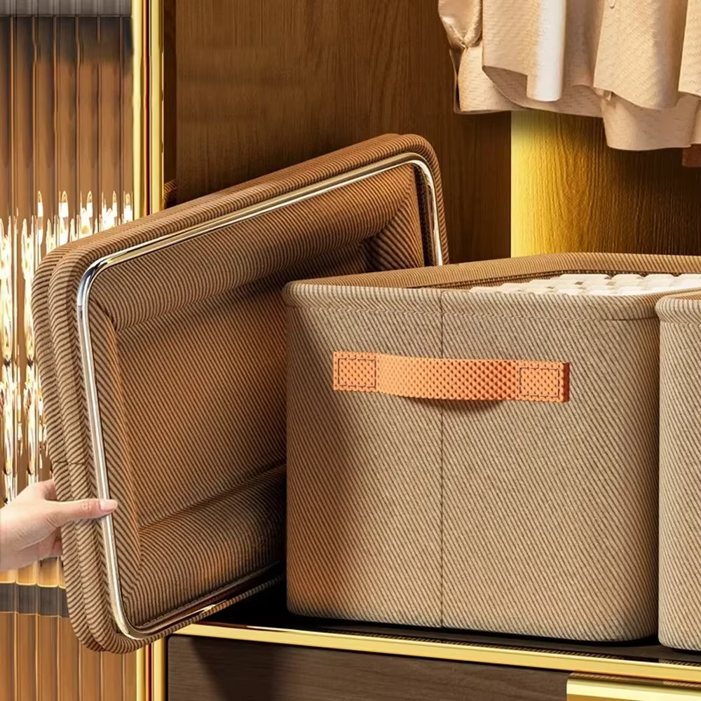 Panier de rangement pliable de grande capacité avec cadre en acier épais