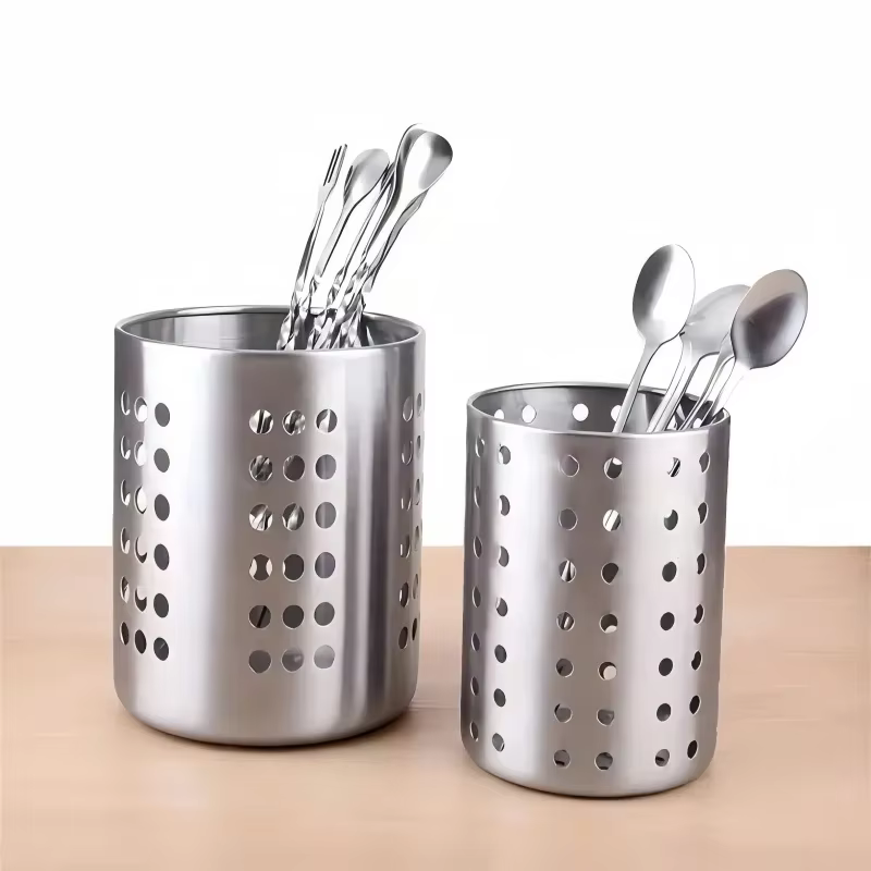 Boîte de rangement pour baguettes en acier inoxydable cylindrique