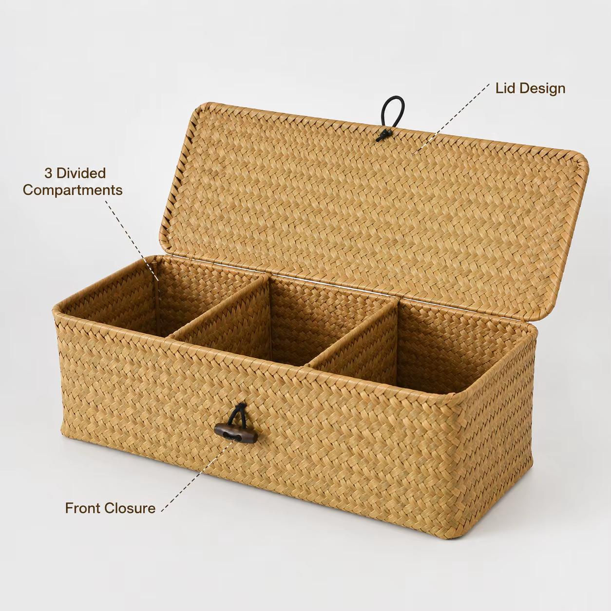 Panier de rangement en osier brun tressé avec couvercle