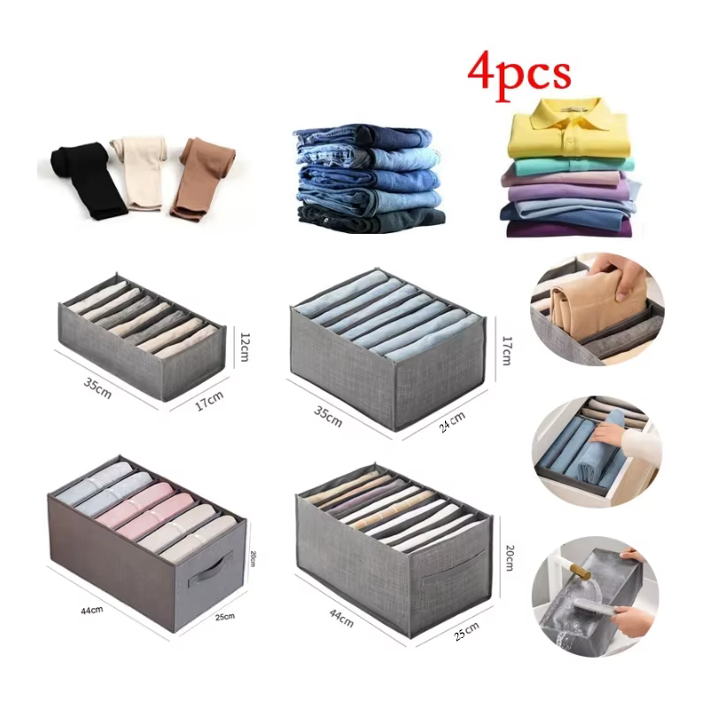 4 pièces/ensemble vêtements organisateur pantalons vêtements jean boîte de rangement garde-robe placard Organization sous-vêtements soutien-gorge chaussettes compartiment boîte