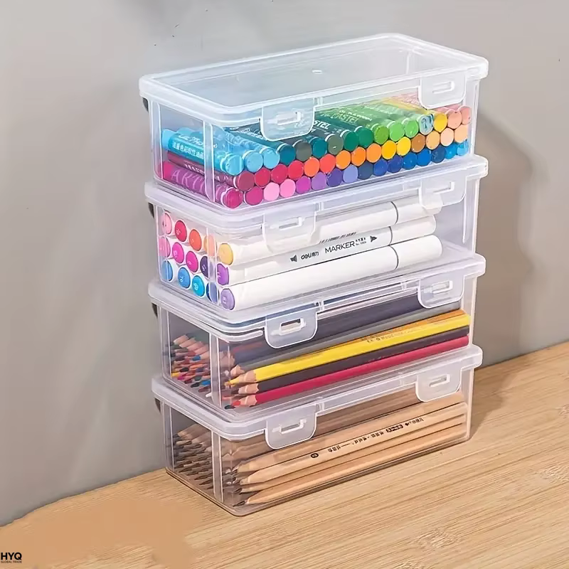 4 grandes boîtes de rangement transparentes en PP avec couvercles