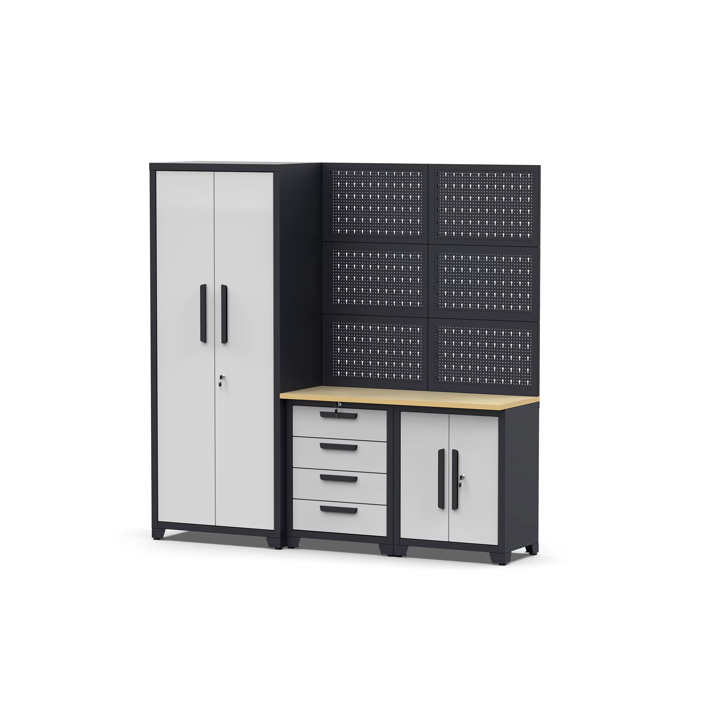 Système d'armoires d'atelier robustes modulaires | Poste de travail professionnelle de stockage de garage avec boîte à