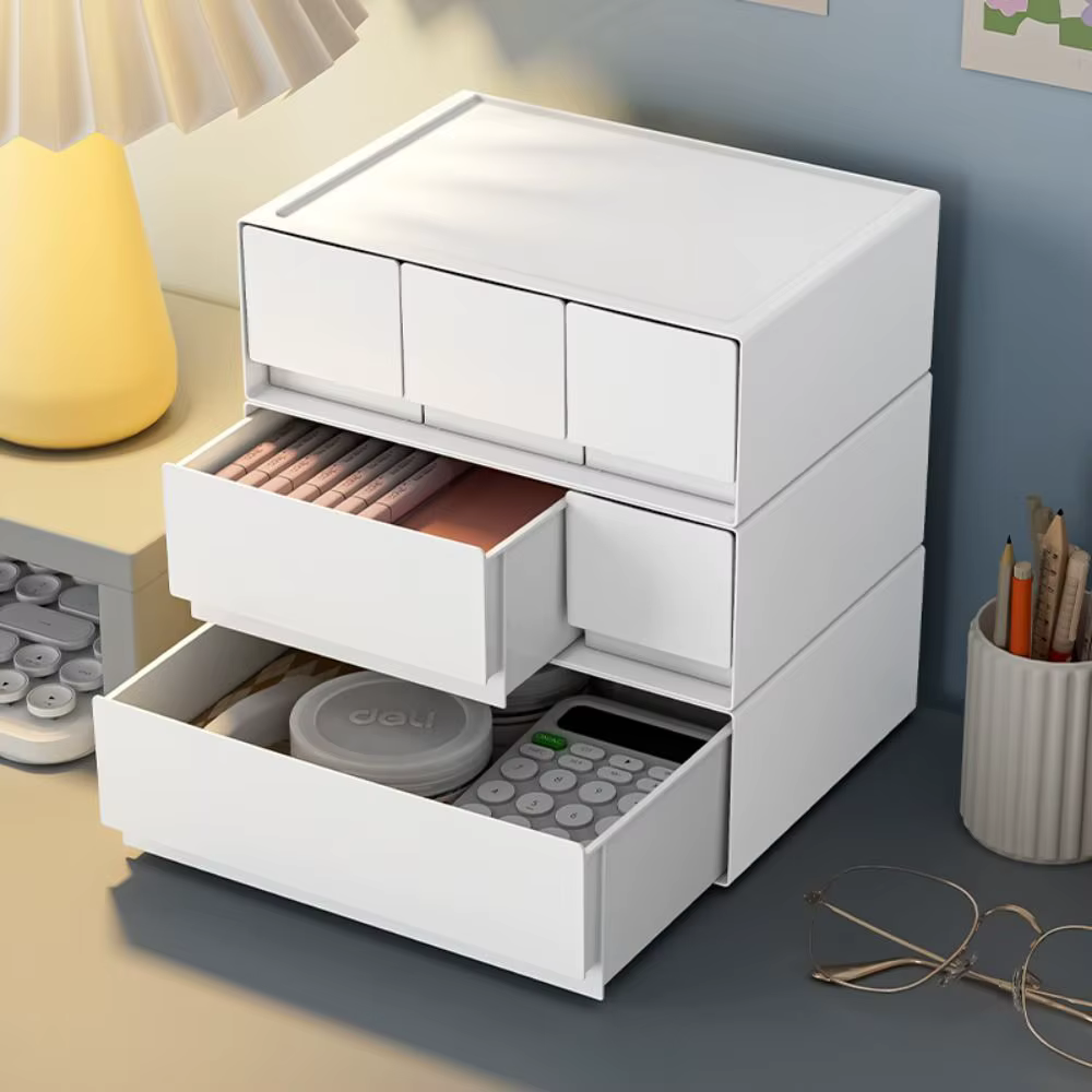 Tiroir de rangement empilable en plastique blanc
