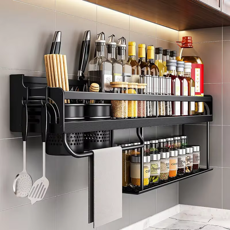 Organisateur de cuisine étagère murale support de rangement d'épices porte-couteau