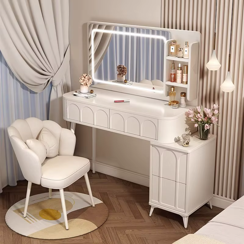 Miroir De maquillage Coiffeuse rangement moderne avec tiroirs Table De vanité gain De place