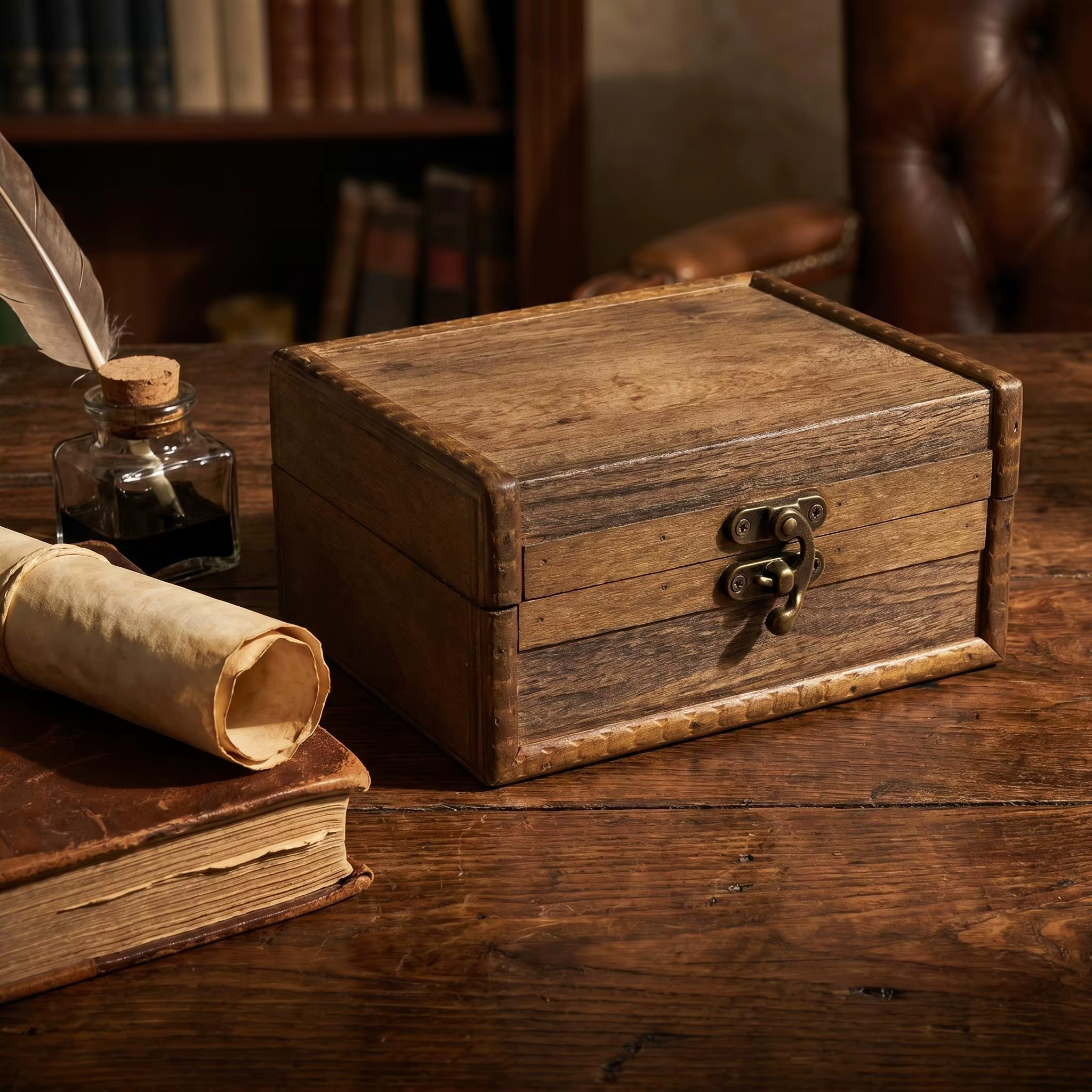 Boîte de rangement vintage en bois avec fermoir