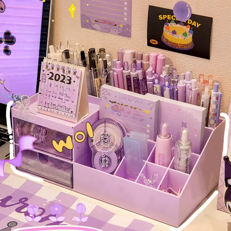 Boîte de rangement de bureau Kawaii avec neuf grilles